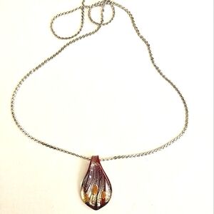 Lampwork Glass Pendant on Silvertone Chain Necklace
